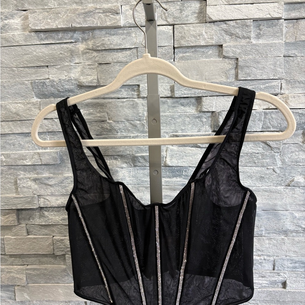 NWT, Victoria's Secret Black Sheer Mesh Bra/Tank with Rhinestone Trim